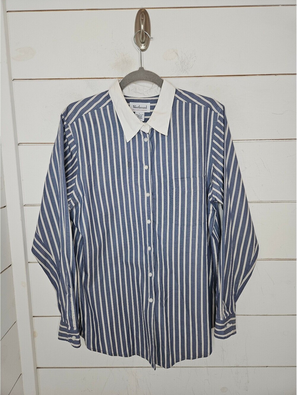 Westbound large blue & white striped button up cotton shirt